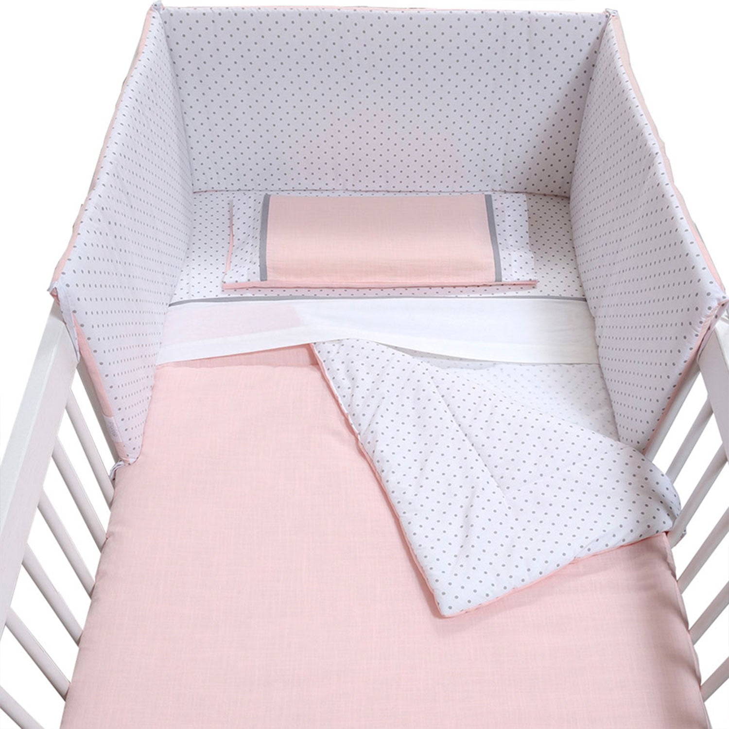 Set de Ropa de Cama Rosa con Puntitos Grises 120x60cm