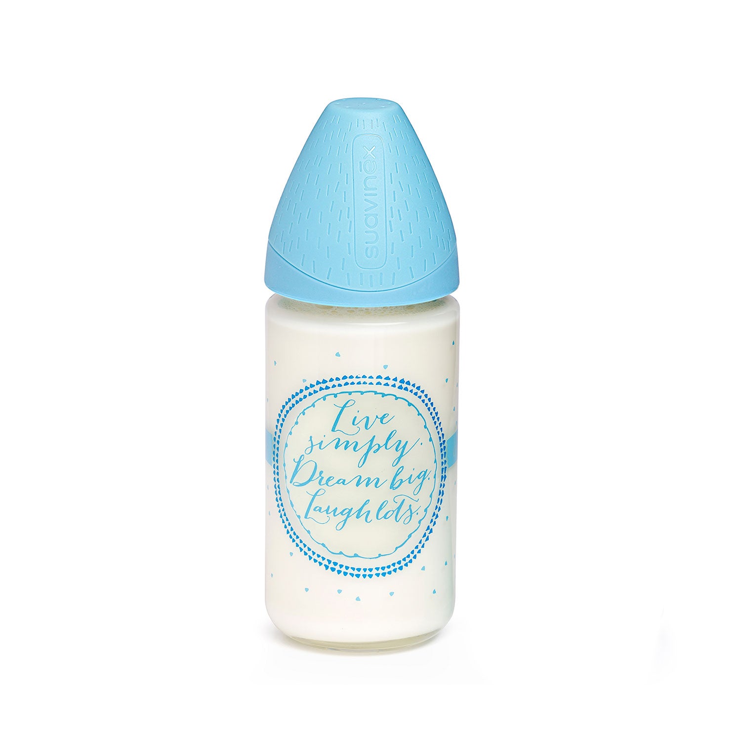 Mamadera de Vidrio Meaningful Azul de 240ml con Tetina Anatómica de Silicona Flujo Medio 0/6 meses