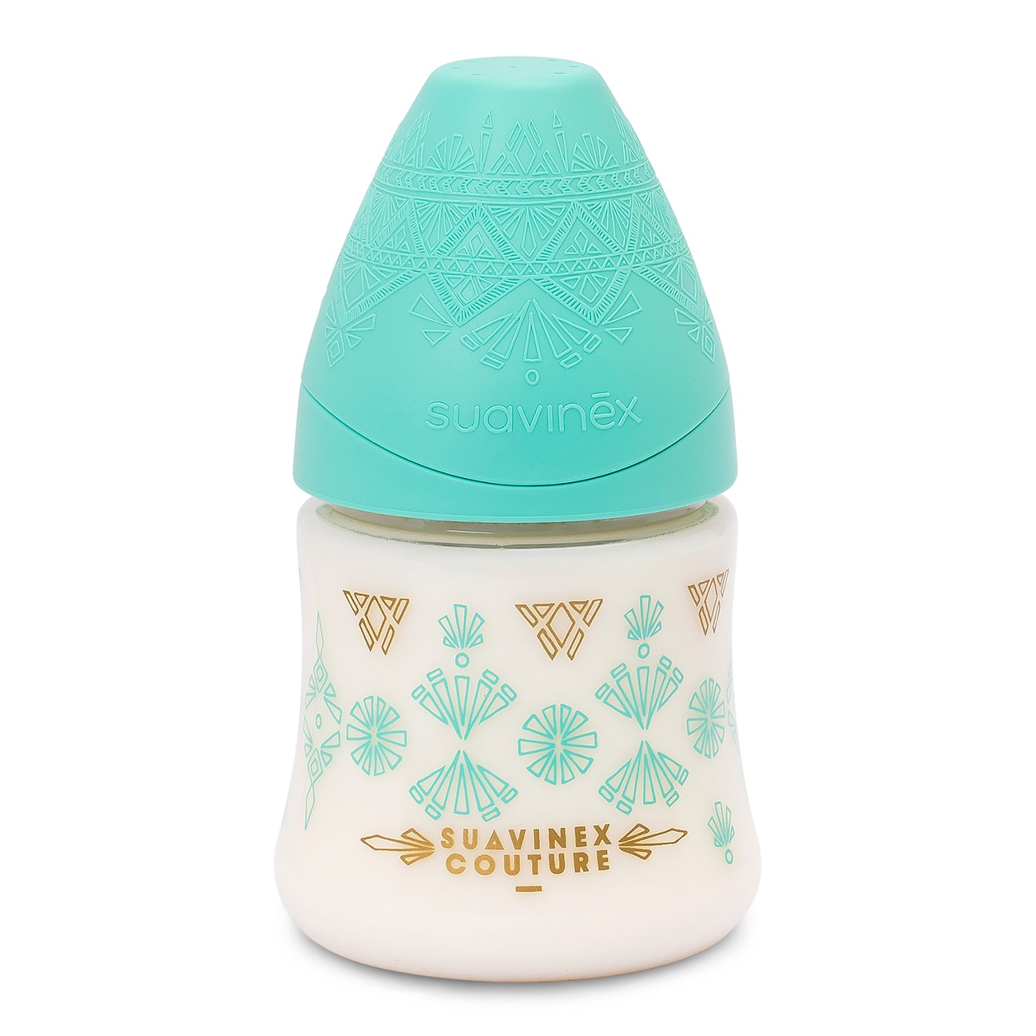 Mamadera Premium Couture Verde de 150ml con Tetina Redonda de Silicona Flujo Lento +0 meses