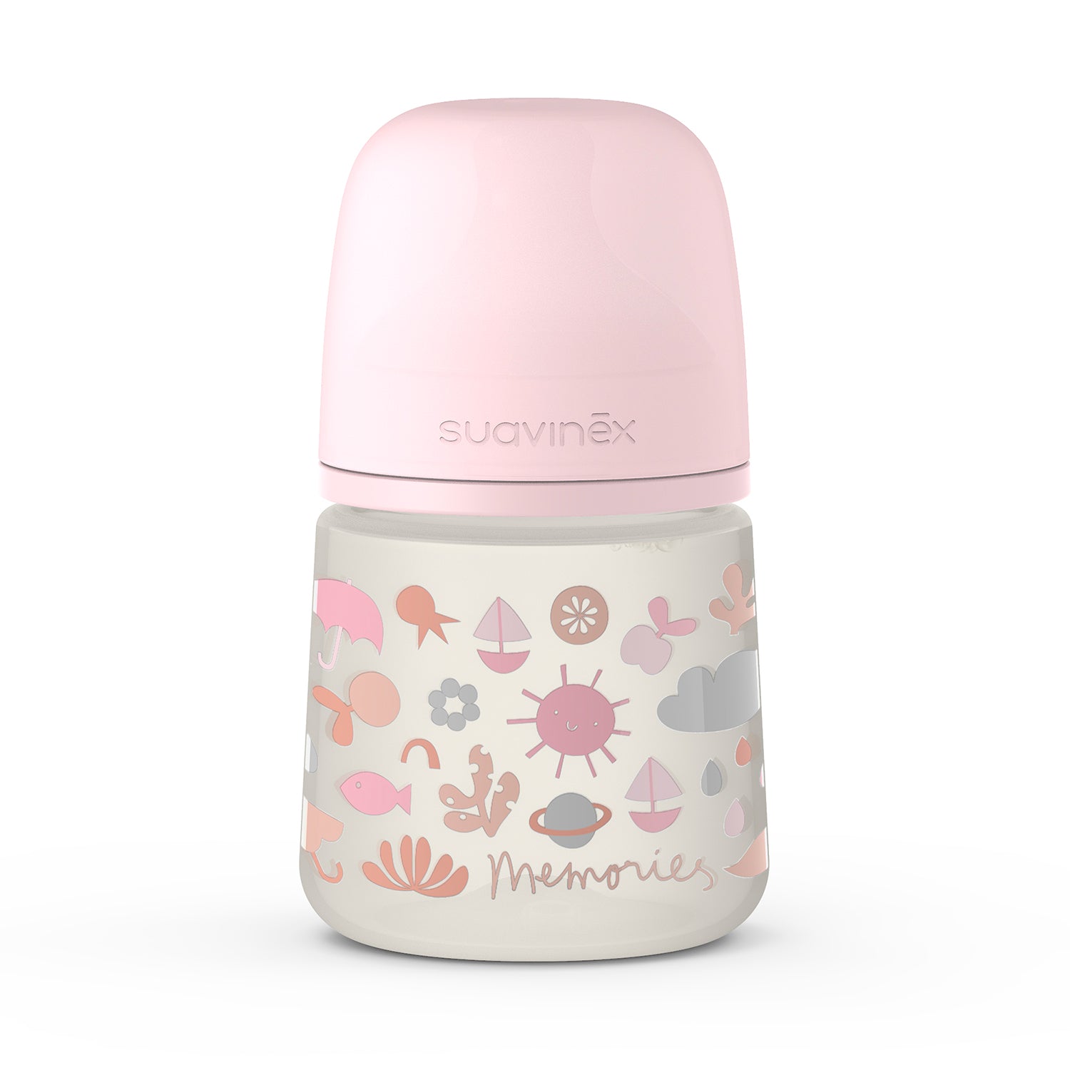 Mamadera Rosa Memories de 150ml con Tetina Fisiologica Sx Pro Flujo Lento +0 meses