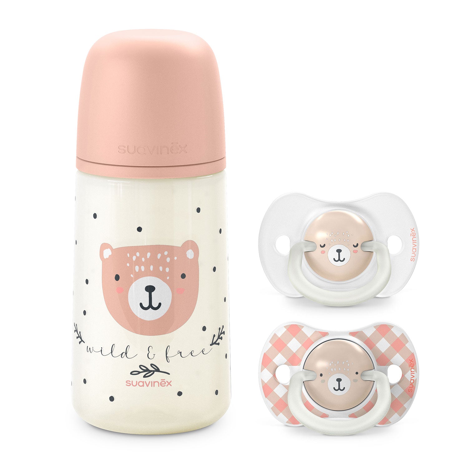 Pack Chupetes Night & Day + Mamadera 270ml Wild Rosa 0/6 meses