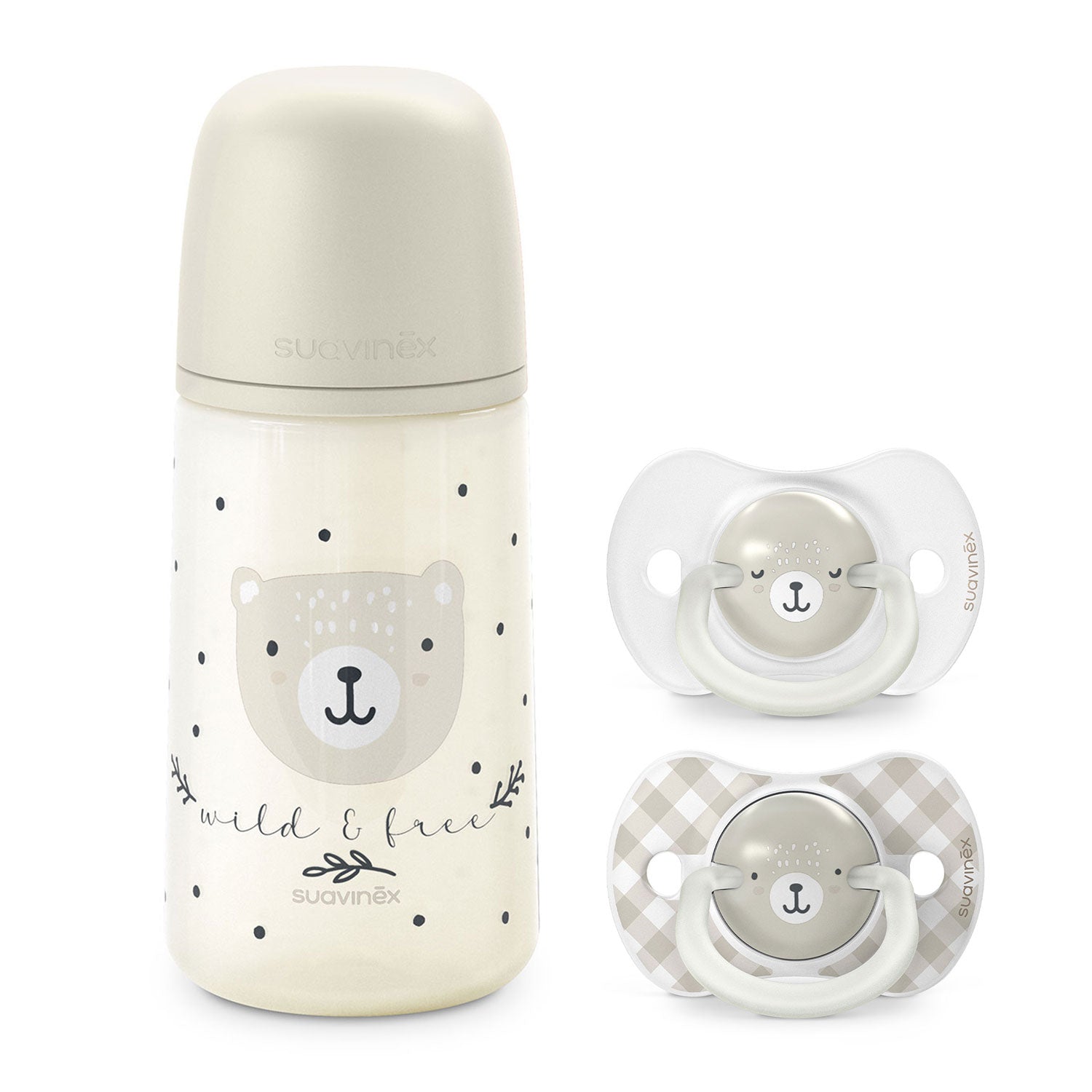 Pack Chupetes Night & Day + Mamadera 270ml Wild Gris 6/18 meses