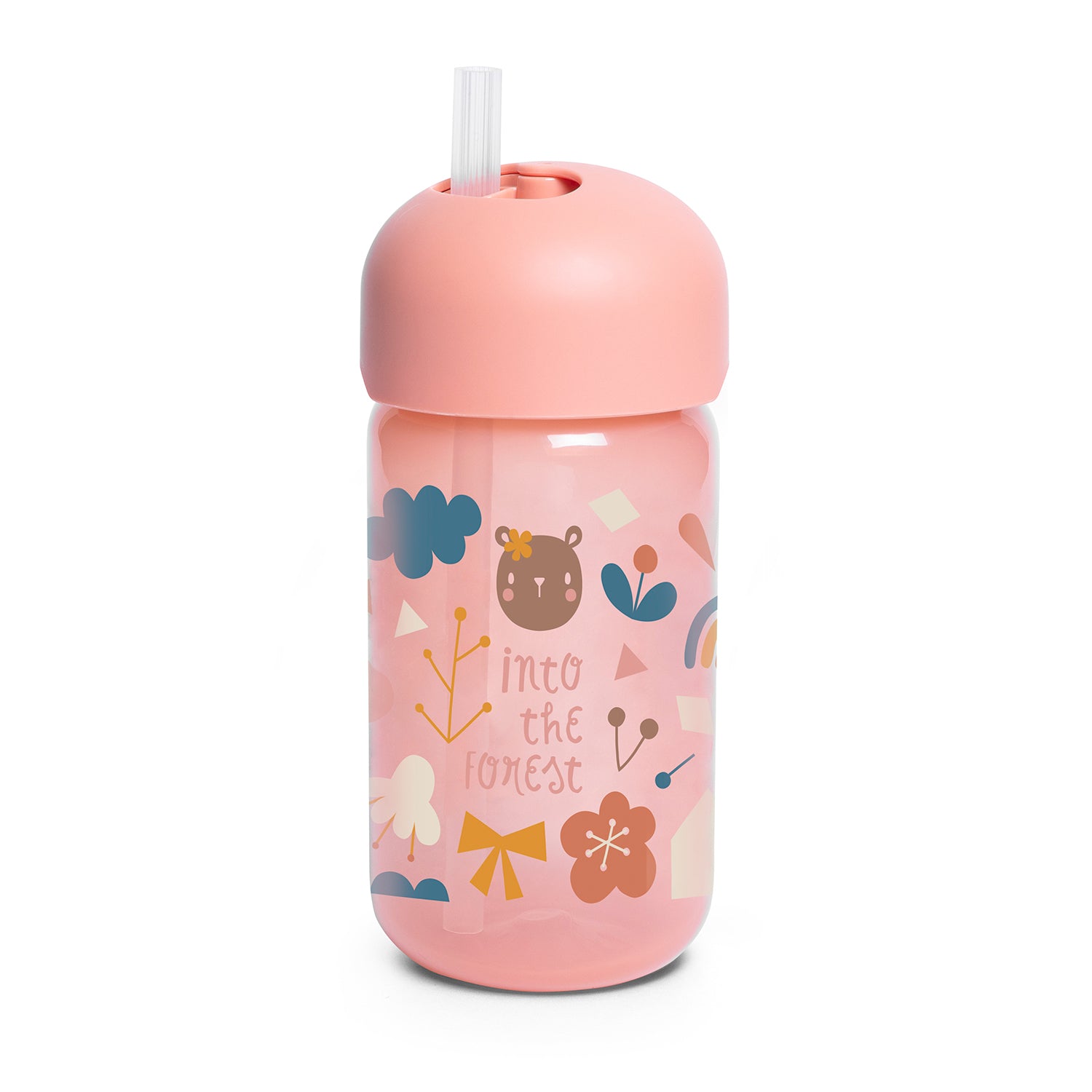 Botella Rosa con Bomilla de Silicona Forest 340ml +18 meses