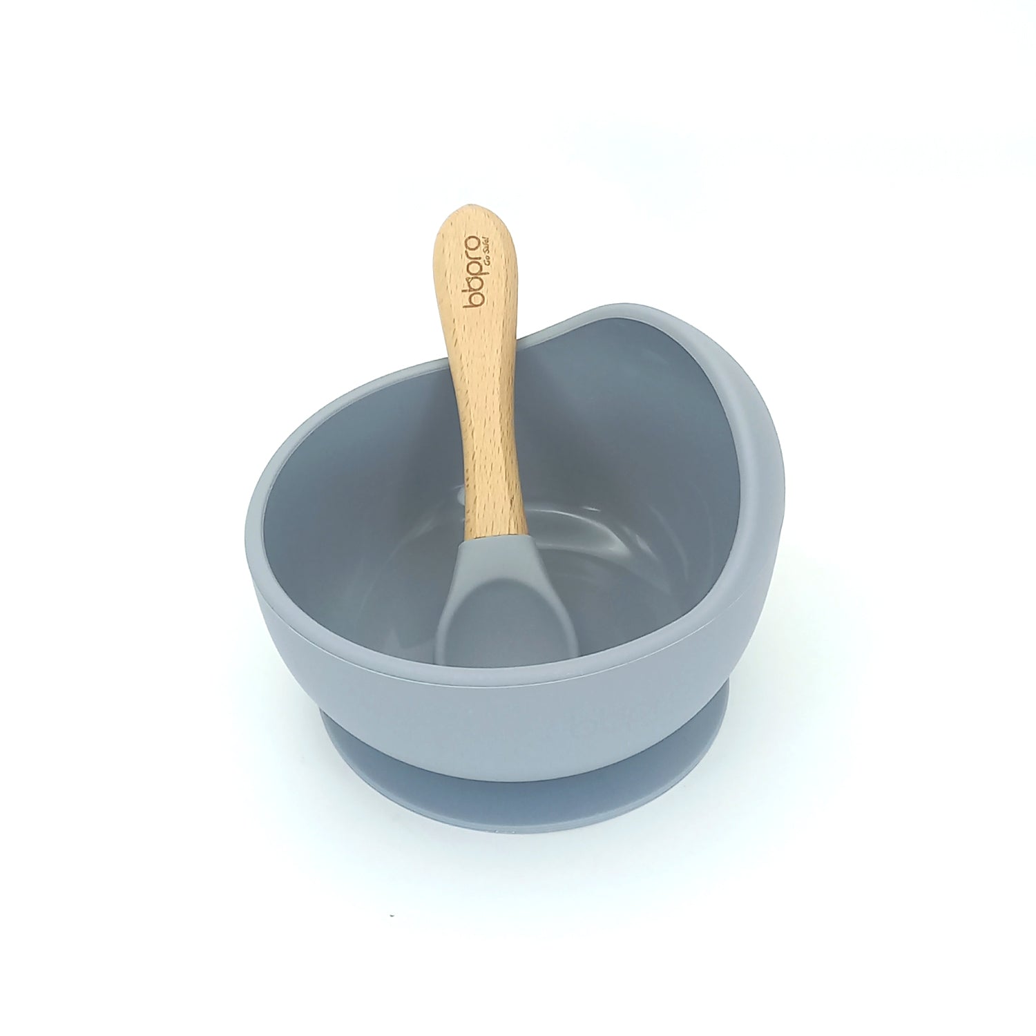 Bbpro - Plato Antiderrame de Silicona con Cuchara Gris