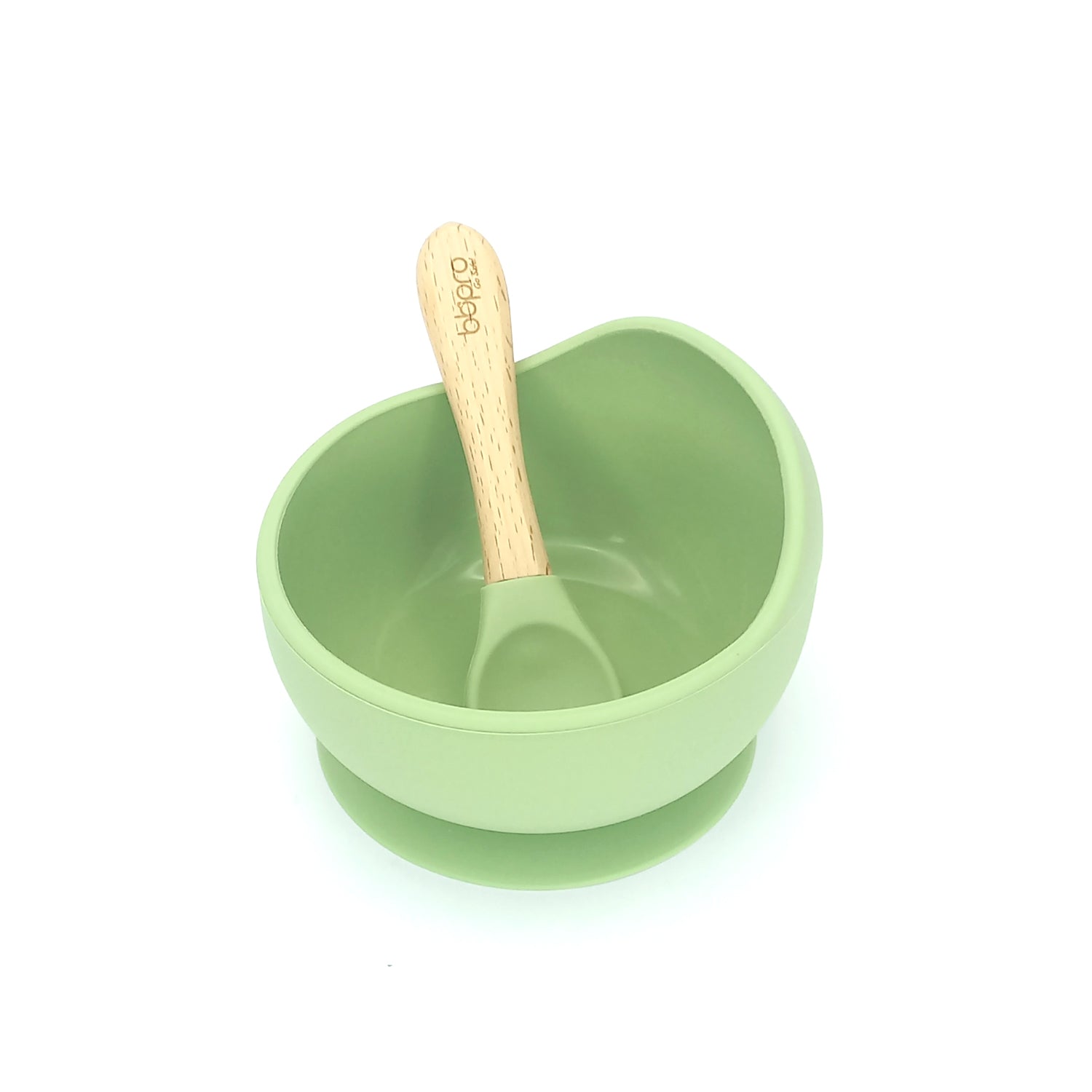 Bbpro - Plato Antiderrame de Silicona con Cuchara Verde Oliva