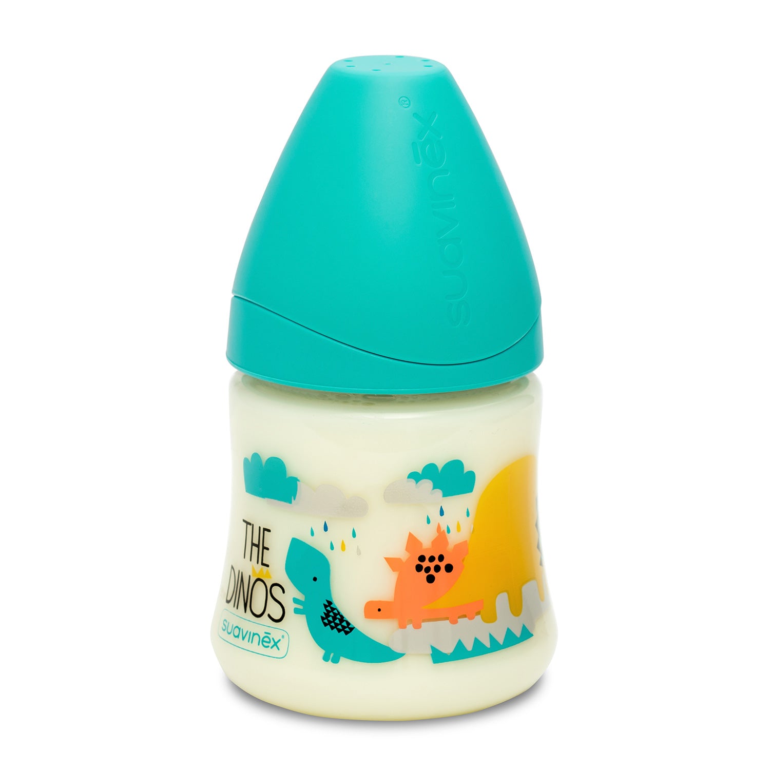 Mamadera Dinosaurio Celeste de 150ml con Tetina Redonda de Siliocna Flujo Variable +0 meses