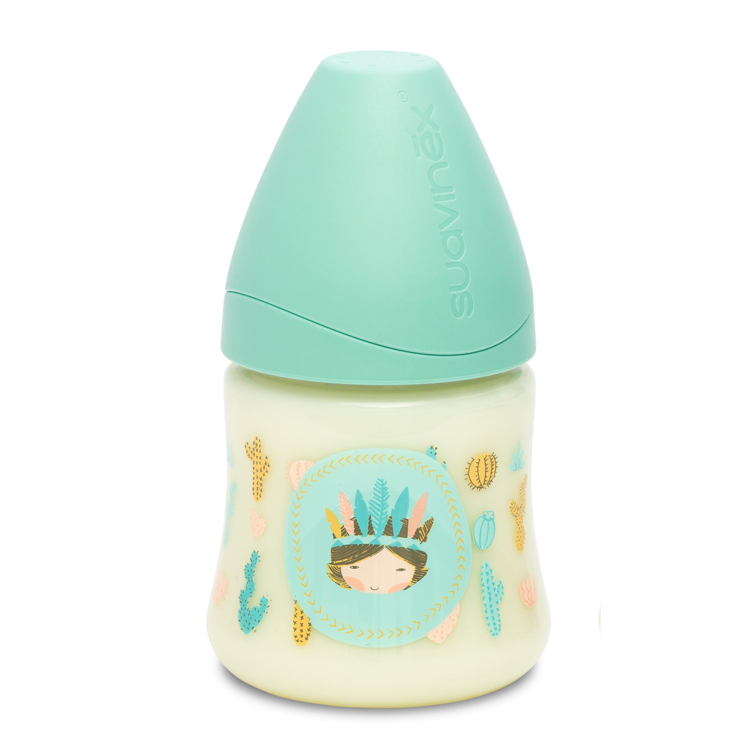 Mamadera Indio Azul de 150ml con Tetina Redonda de Latex Flujo Variable +0 meses