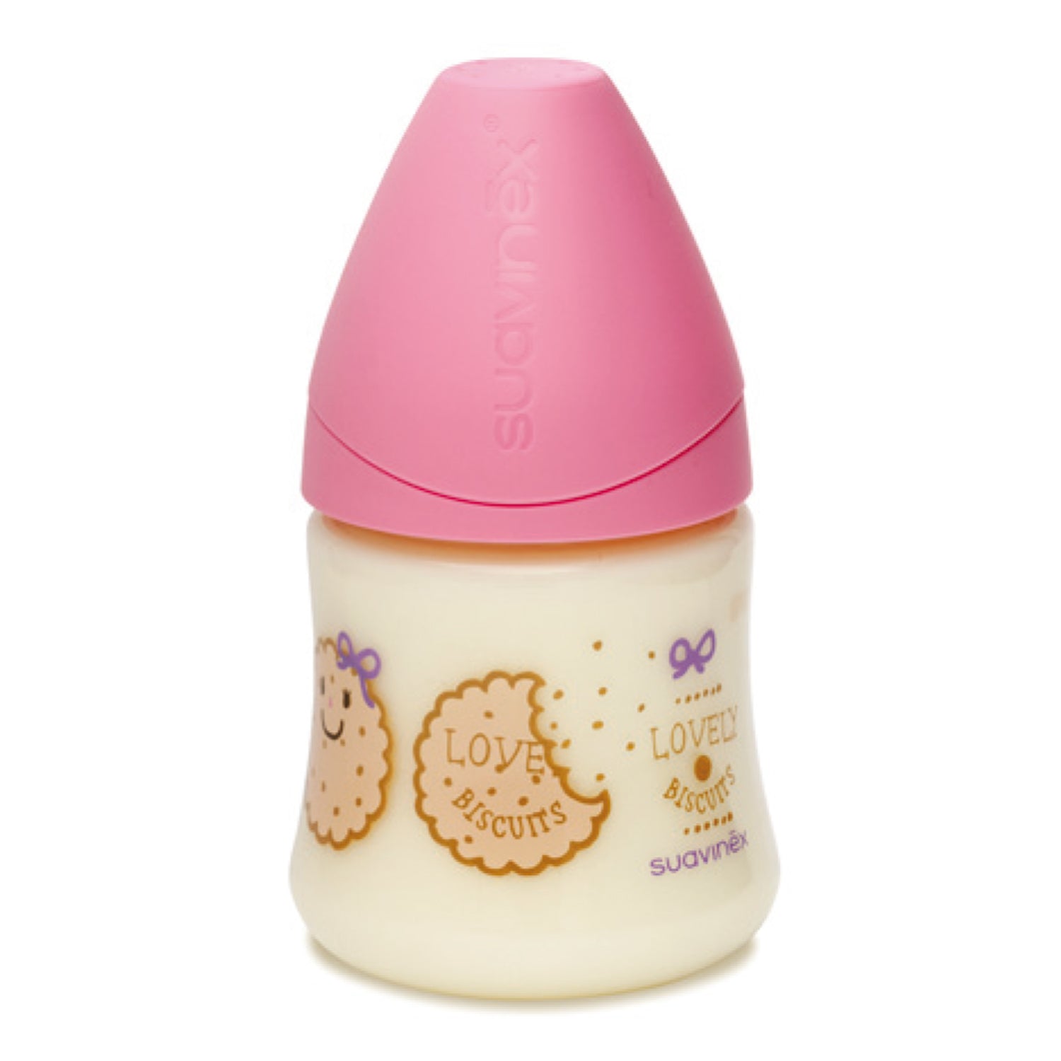 Mamadera Galleta Rosa de 150ml con Tetina Anatomica de Latex Flujo Medio 0/6 meses