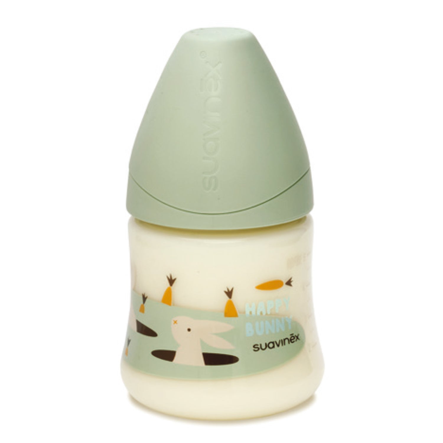 Mamadera Conejo Verde de 150ml con Tetina Anatomica de Latex Flujo Medio 0/6 meses