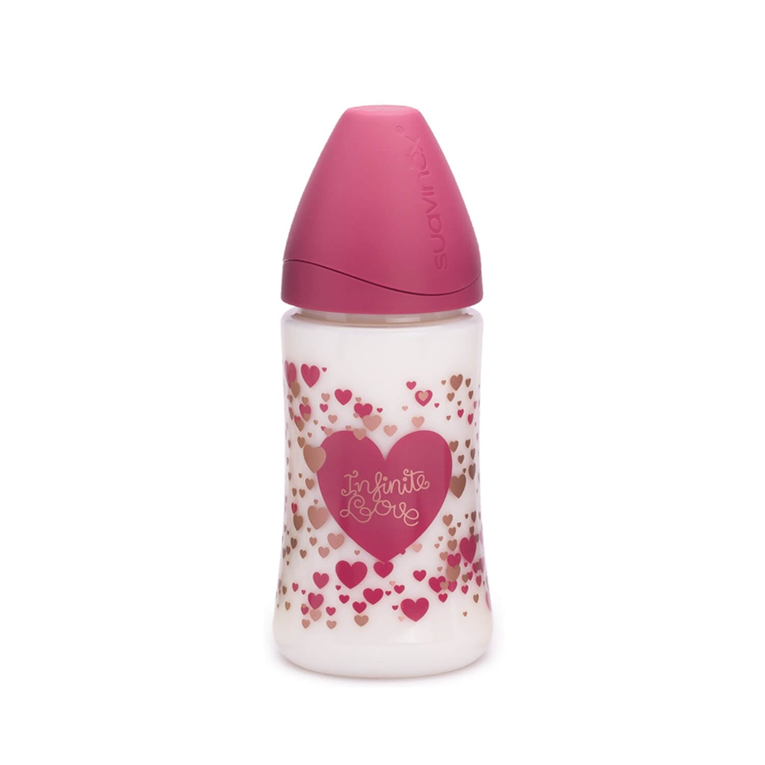 Mamadera Premium Couture Rosa de 270ml con Tetina Redonda de Silicona Flujo Variable +0 meses