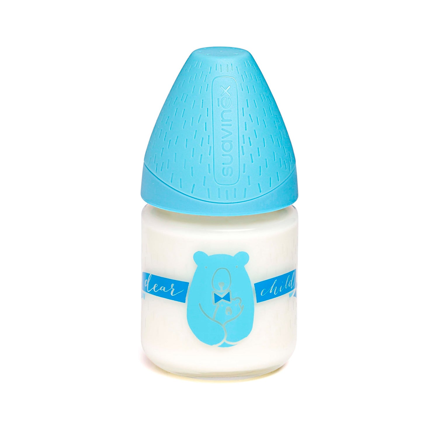 Mamadera de Vidrio Meaningful Azul de 120ml con Tetina Anatómica de Silicona Flujo Lento 0/6 meses