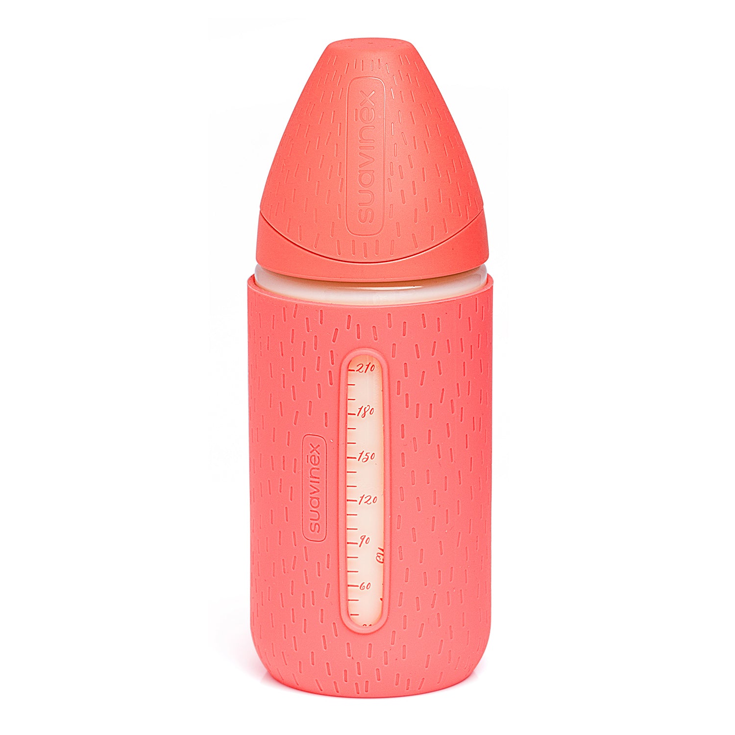 Mamadera de Vidrio + Funda de Silicona Meaningful Rosa de 240ml con Tetina Redonda de Silicona Flujo Variable +0 meses