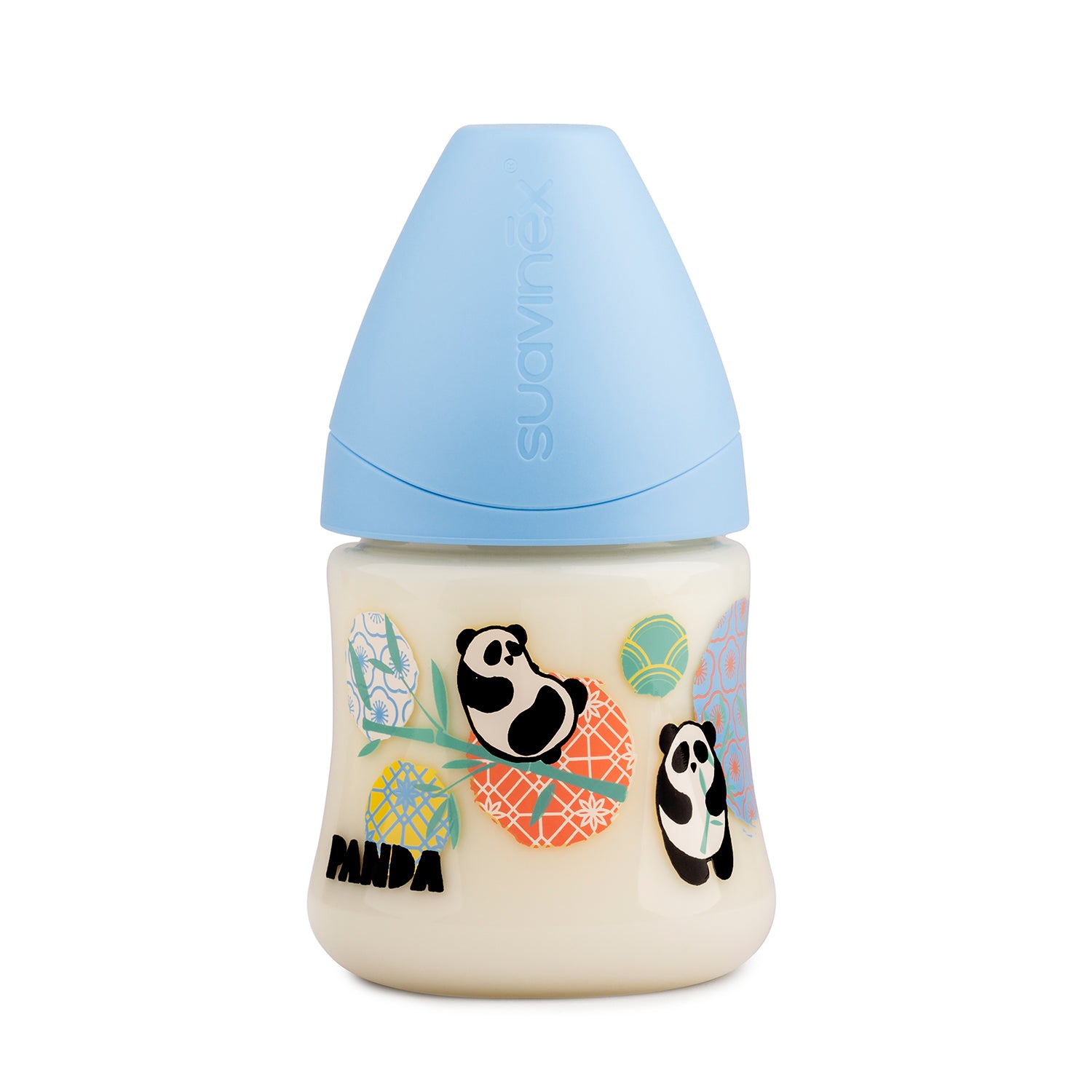 Mamadera Panda Azul de 150ml con Tetina Anatómica de Silicona Flujo Lento 0/6 meses