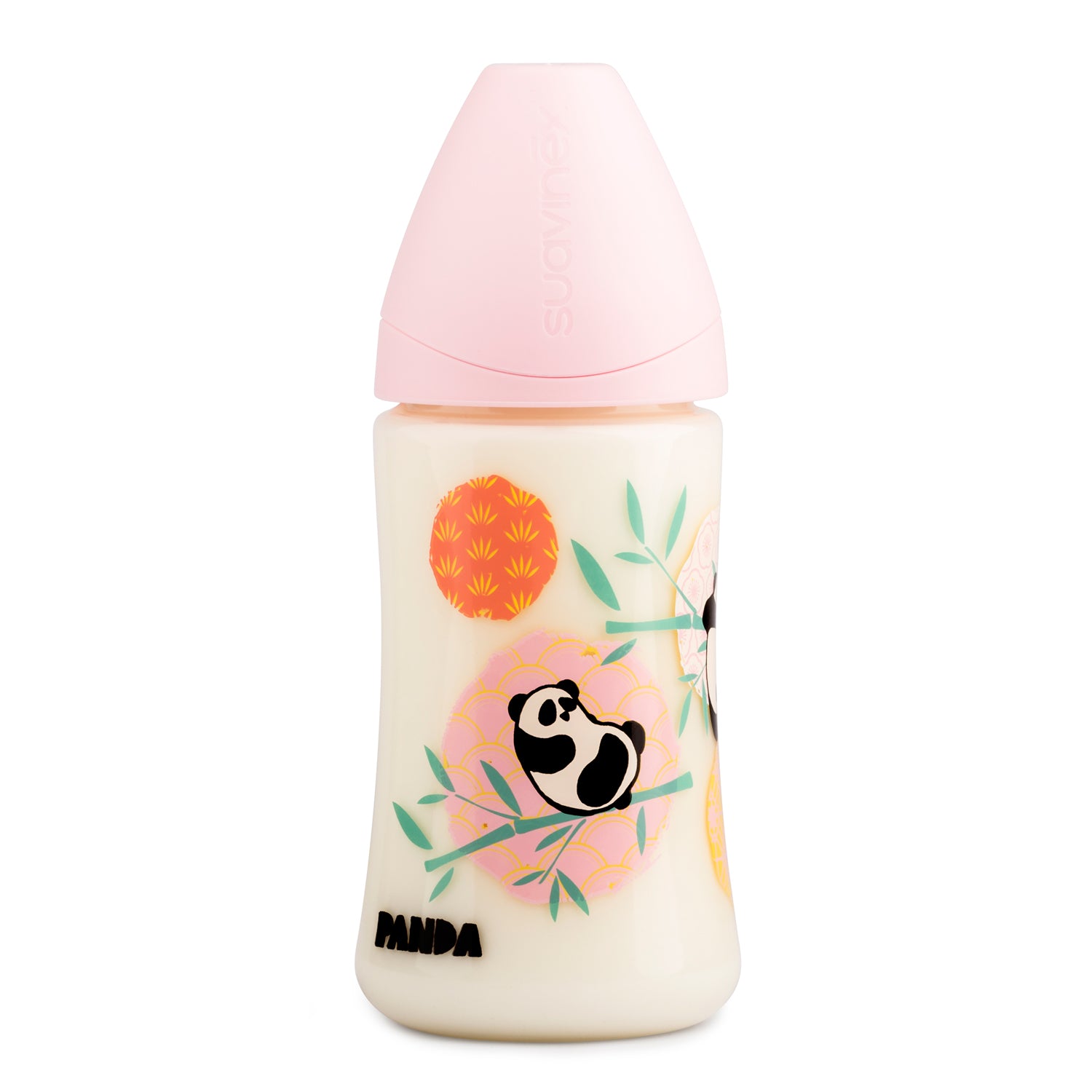 Mamadera Panda Rosa de 270ml con Tetina Anatómica de Silicona Flujo Medio 0/6 meses