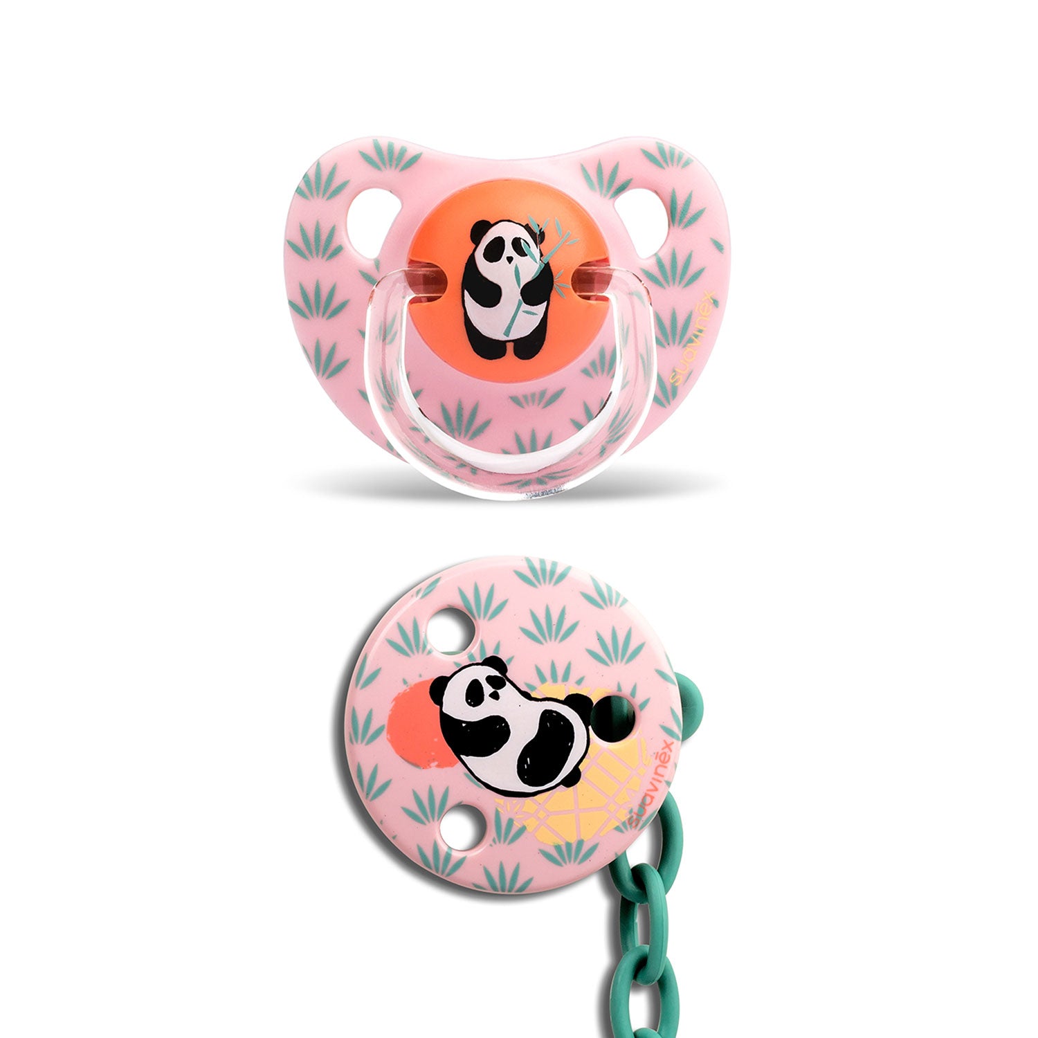 Pack Chupete Anatómico de Silicona + Broche Rosa Panda 6/18 meses