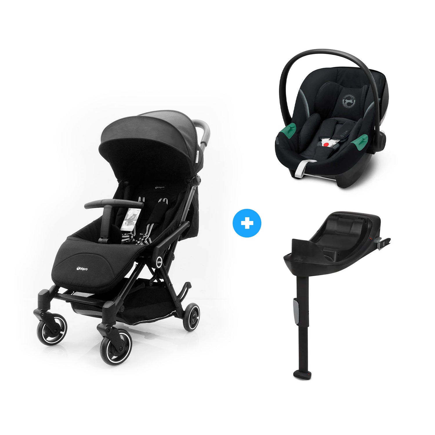 Travel System Urban Negro + Adaptadores + Aton S2 con Base